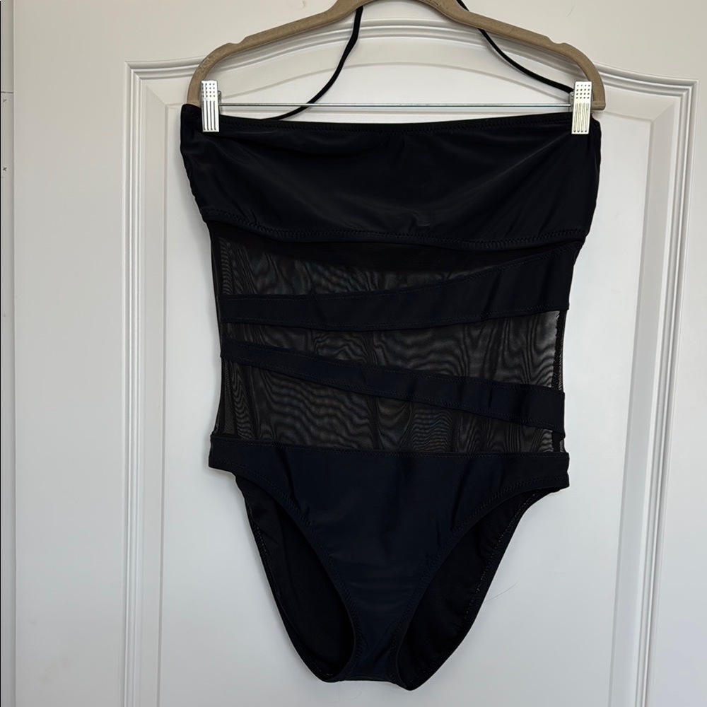Black Strap Mesh One-Piece Swimsuit